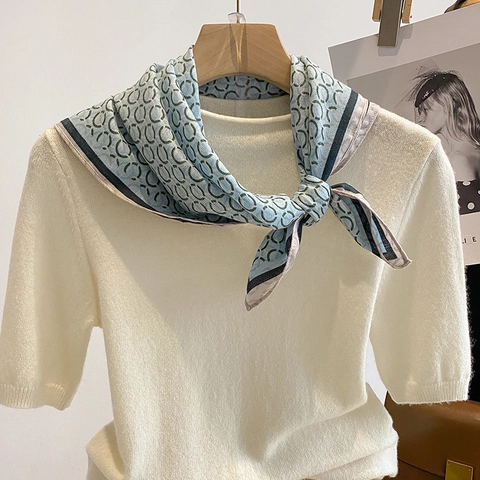 Retro Square Scarf Women Polyester Geometric Ring Print Neck Scarf Elegant Office Professional Versatile Accessory
