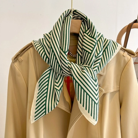 Women Geometric Striped Square Scarf Polyester Satin Feel Neck Wrap Minimalist Versatile Decorative Hair Kerchief