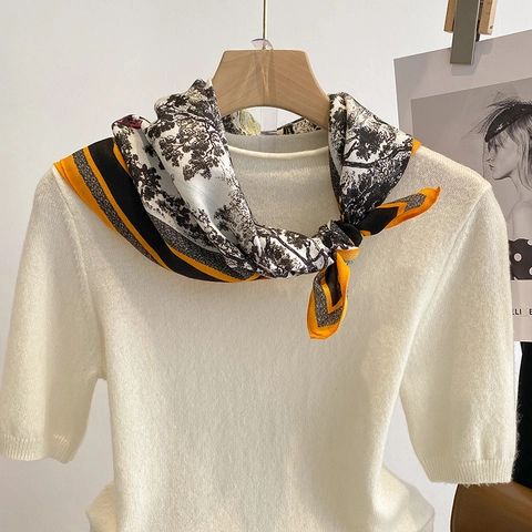 French Retro Square Scarf Toile De Jouy Animal Jungle Print Elegant Satin Satin Like Headband Neck Wrap For Women