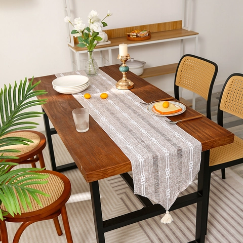 Nordic Style Striped Table Runner Modern Minimalist Woven Polyester Table Runner With Tassels Home Dining Table Decor