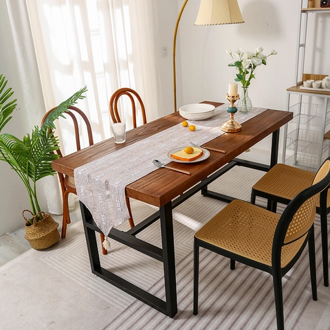 Nordic Style Striped Table Runner Modern Minimalist Woven Polyester Table Runner With Tassels Home Dining Table Decor