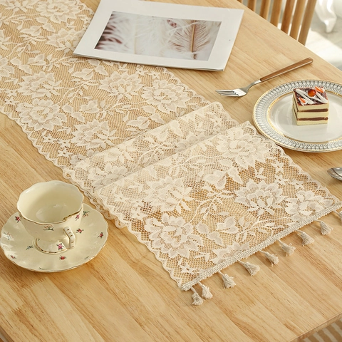 Runner Da Tavola In Pizzo Elegante Floreale Cavo Poliestere Con Nappe Per Matrimonio Festa Sala Da Pranzo Arredo Vintage