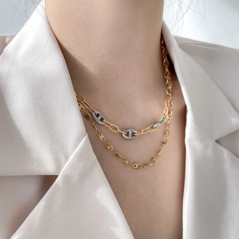 Titanium Steel Mariner Link Necklace Gold Silver Bicolor Stitching Geometric Hip Hop Minimalist Jewelry For Women