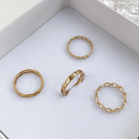 Anelli A Catena Cavi Acciaio Al Titanio Geometrico Maglia Cubana Tessitura Gioielli Di Moda Per Donna Accessorio Elegante Placcato Oro