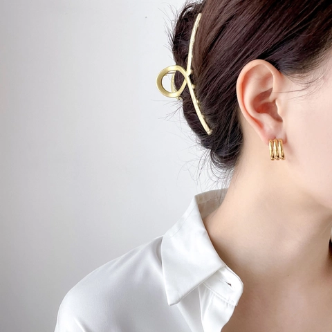 Minimalist C Shape Hoop Earrings Gold Plated Stainless Steel Multi Layer Geometric Studs For Women Jewelry