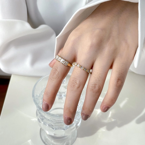 Bague En Acier Inoxydable Plaqué Or Zircon Géométrique Minimaliste Pour Femmes Bijoux De Mode Empilables Style Luxe