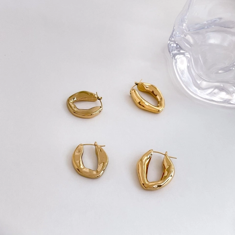 Geometrische Ruit Hoop Oorbellen Titanium Staal Verguld Onregelmatige Gesmolten Lava Textuur Trendy Minimalistische Sieraden Voor Dames