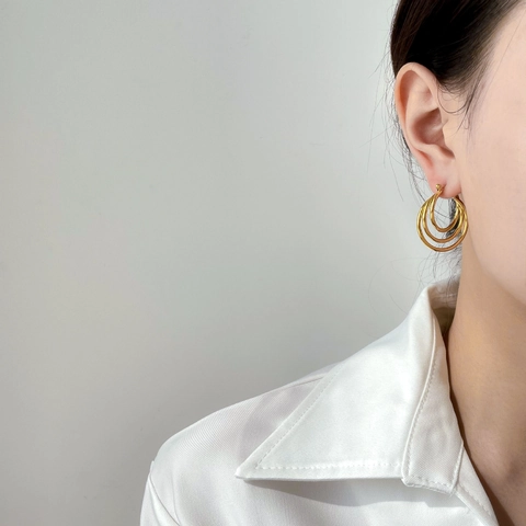 Orecchini A Cerchio Multistrato In Acciaio Al Titanio Cerchi Tondi Geometrici Gioielli Minimalisti Da Donna Lucidi