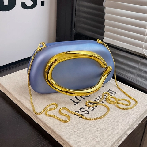 Minimalistische Acryl Box Abend Clutch Tasche Mit Metallkette Und C-Förmigem Griff Tragbare Umhängetasche Für Damen Party