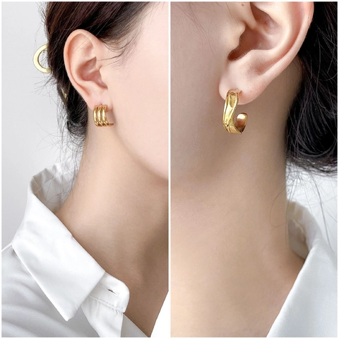 Minimalist C Shape Hoop Earrings Gold Plated Stainless Steel Multi Layer Geometric Studs For Women Jewelry