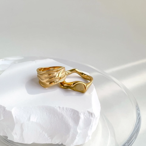 Irregular Molten Texture Ring Titanium Steel Gold Plated Minimalist Korean Ins Abstract Twisted Surface Finger Jewelry