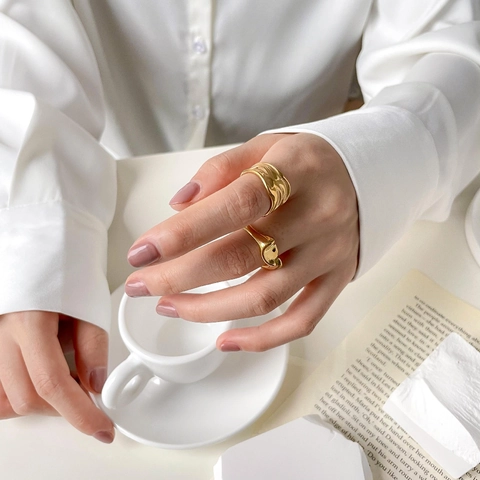Irregular Molten Texture Ring Titanium Steel Gold Plated Minimalist Korean Ins Abstract Twisted Surface Finger Jewelry