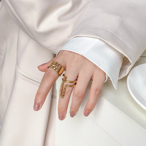 Anelli Moda Acciaio Al Titanio Catena Nappa Geometrico Minimalista Multistrato Gioielli Pendolari Per Donne