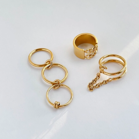 Anelli Moda Acciaio Al Titanio Catena Nappa Geometrico Minimalista Multistrato Gioielli Pendolari Per Donne
