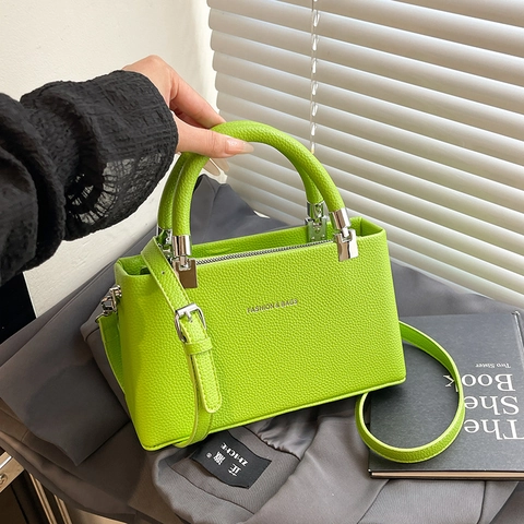 Bolso Bandolera Para Mujer Moda Cuero PU Grano Lichi Mano Con Asa Y Correa Ajustable Forma Caja Elegante