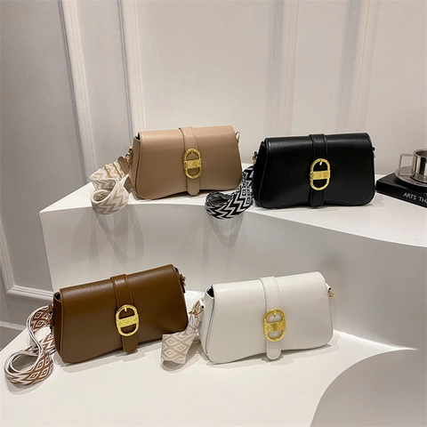 Women Fashion PU Leather Shoulder Bag Casual Square Crossbody Bag With Wide Geometric Patterned Strap Elegant Street Trend Lady Messenger Bag