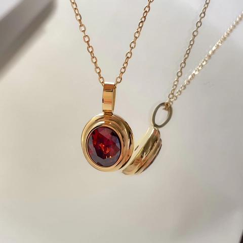 Collana Con Ciondolo Geometrico Vintage Da Donna Pietra Preziosa Smeraldo Rubino Blu Acciaio Inossidabile Placcato Oro