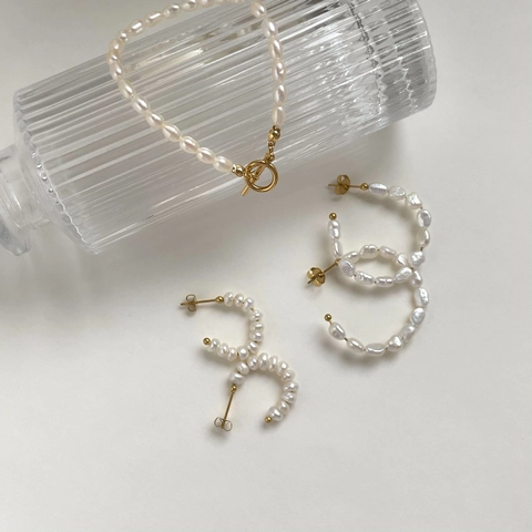 Barok Kunstparel Ring Oorbellen En Armband Titanium Staal Verguld Elegante Minimalistische Sieraden Voor Vrouwen