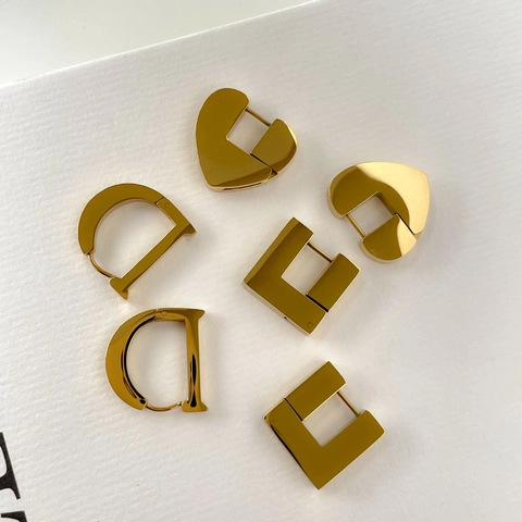 Geometric Hoop Earrings Titanium Steel Heart Square Letter D Vintage Gold Plated Minimalist Jewelry For Women