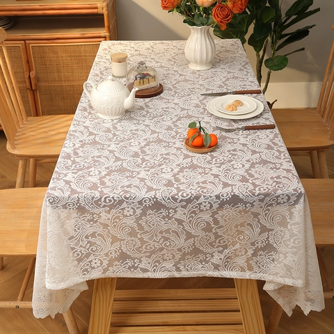 Bohemian Lace Tablecloth Hollow Out Floral Bird Pattern With Tassels French Vintage Rectangular Dustproof Table Cover