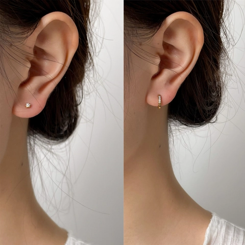Minimalistische Goldene Edelstahl Zirkonia Ohrringe Huggie Hoops Und Klauenfassung Stecker Geometrischer Schmuck Für Damen
