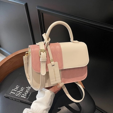 Bolso Bandolera Para Mujer Cuir PU Acolchado Color En Contraste Elegante Bolso De Mano Pequeño Con Correa Ajustable