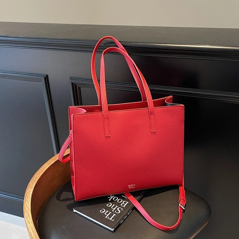 Borsa Tote Grande Capacità Pelle PU Trama Litchi Borsa A Mano Tracolla Donna Retrò Minimalista Ufficio Quotidiano