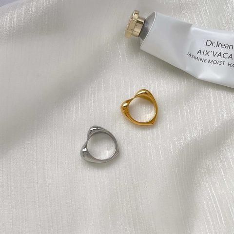 Anello Cuore Titanio Acciaio Inossidabile 3D Organico Irregolare Lucidato Stile Fluido Minimalista Gioielli Da Donna
