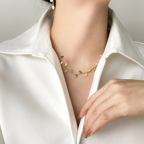 Collana Con Ciondolo A Foglia Sottile Acciaio Inossidabile Dorato Orecchini Lunghi Nappa Bracciale Gioielli Donna Stile Boho