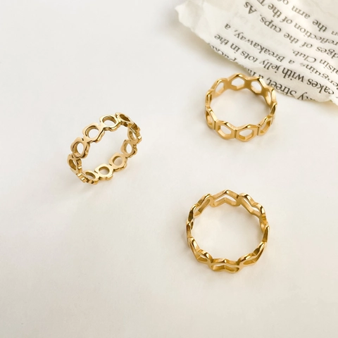 Hollow Out Stainless Steel Rings Geometric Heart Flower Honeycomb Pattern Minimalist Finger Jewelry For Women