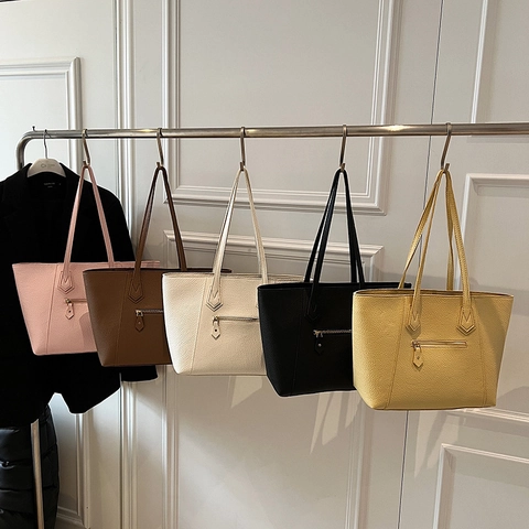 Sac Cabas Femme Grande Capacité en Cuir PU Galet Sac à Épaule Rétro Décontracté pour Trajet Main Mode Polyvalent Travail