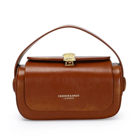 Damen Vintage Luxus PU Leder Box Umhängetasche Kleine Minimalistische Handtasche Mit Goldener Muschel Schloss Schultertasche Für Den Alltag