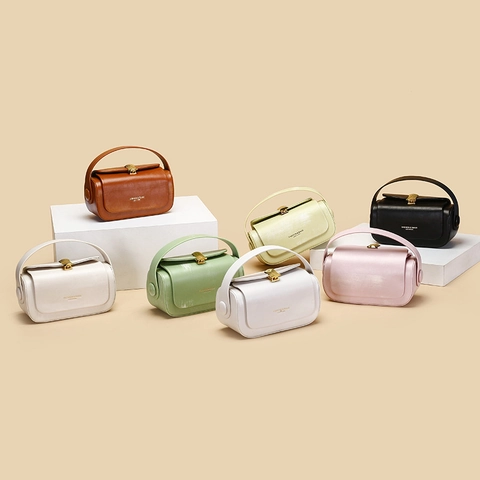 Damen Vintage Luxus PU Leder Box Umhängetasche Kleine Minimalistische Handtasche Mit Goldener Muschel Schloss Schultertasche Für Den Alltag