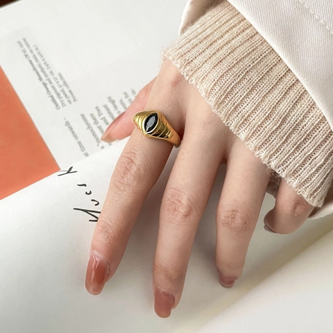 Anillos De Acero De Titanio Vintage Con Circonita Concha Nácar Joyería Sencilla Geométrica Para Mujeres