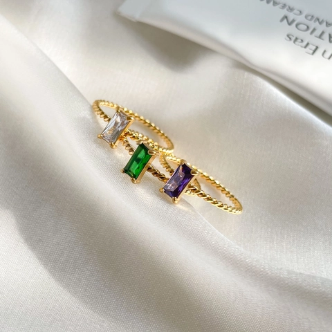 Anello In Acciaio Al Titanio Fascia Intrecciata Pietra Zirconia Rettangolo Stile Francese Retro Gioielli Donna