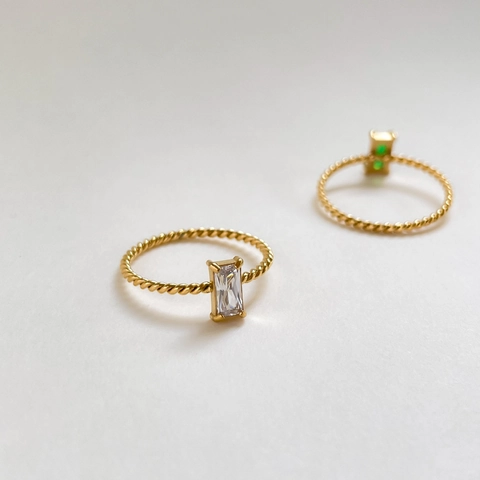 Anello In Acciaio Al Titanio Fascia Intrecciata Pietra Zirconia Rettangolo Stile Francese Retro Gioielli Donna