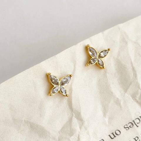 Zirkon Schmetterling Ohrstecker Und Hexagonale Waben Ohrmanschetten Titanstahl Vergoldet Minimalistischer Schmuck Damen