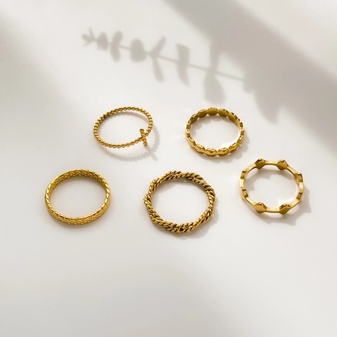 Geometric Titanium Steel Rings For Women Korean Style Weave Twist Faceted Minimalist Jewelry