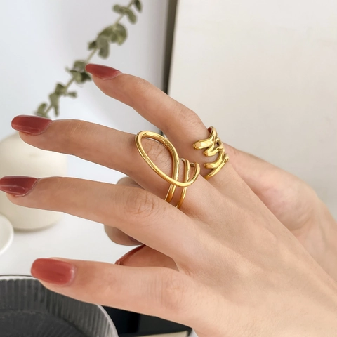 Titanstahl Ring Mehrlagig Offen Abstraktes Hohles Herz Geometrisches Liniendesign Moderner Minimalistischer Schmuck