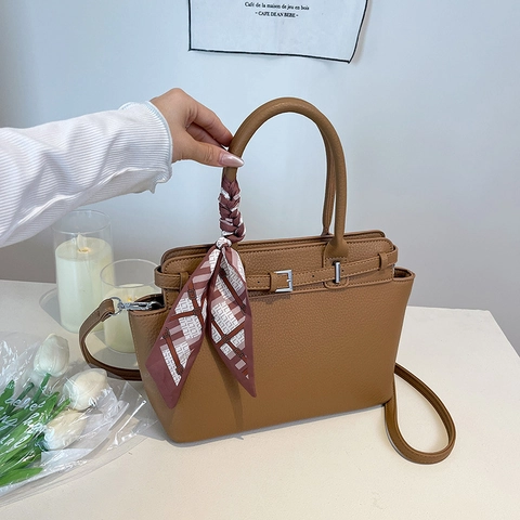 Mode PU Litchi Textuur Tote Bag Voor Vrouwen Grote Capaciteit Crossbody Tas Met Metalen Gesp Casual Schouder Handtas