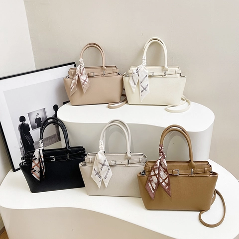 Mode PU Litchi Textuur Tote Bag Voor Vrouwen Grote Capaciteit Crossbody Tas Met Metalen Gesp Casual Schouder Handtas