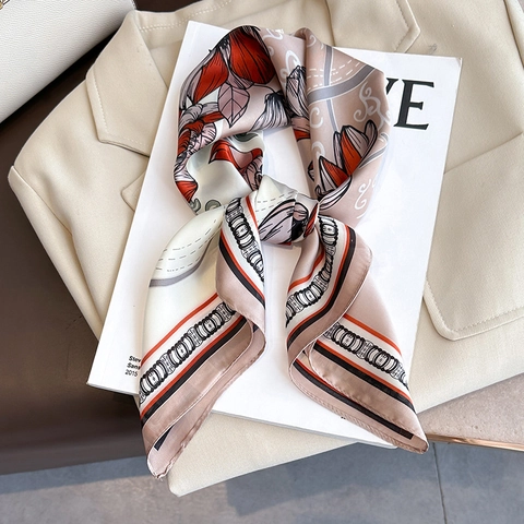 Women Elegant Satin Floral Square Scarf Fashion Printed Decorative Head Wrap Neck Scarf Lightweight Foulard Shawl Gift