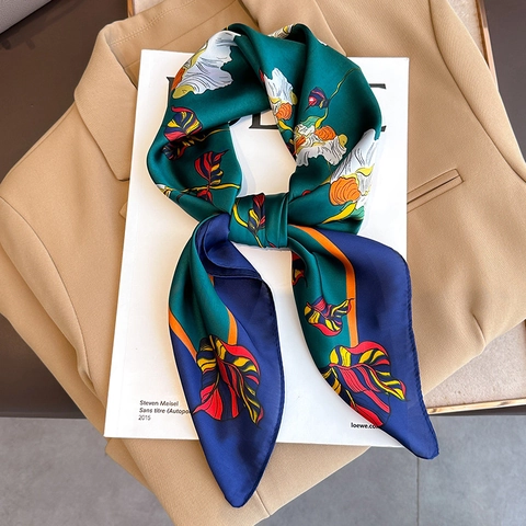 Sciarpa Quadrata Con Stampa Floreale Elegante In Raso Sintetica Per Donna Stile Vintage Fascia Per Collo Accessorio Moda