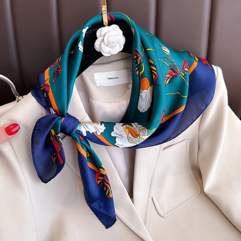 Sciarpa Quadrata Con Stampa Floreale Elegante In Raso Sintetica Per Donna Stile Vintage Fascia Per Collo Accessorio Moda