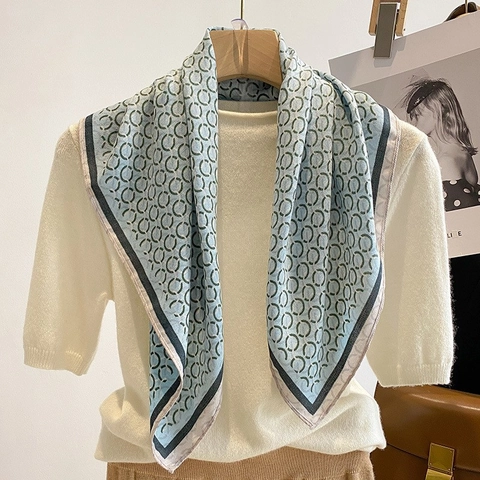 Retro Square Scarf Women Polyester Geometric Ring Print Neck Scarf Elegant Office Professional Versatile Accessory