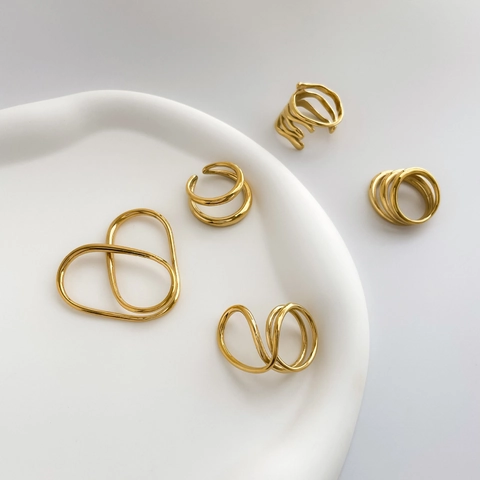 Titanstahl Ring Mehrlagig Offen Abstraktes Hohles Herz Geometrisches Liniendesign Moderner Minimalistischer Schmuck