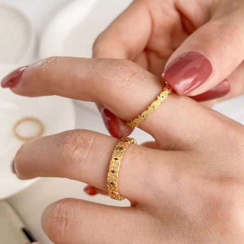 Minimalist Titanium Steel Rings For Women Hollow Out Daisy Flower Geometric Infinity Thin Chain Kissing Fish Band Rings