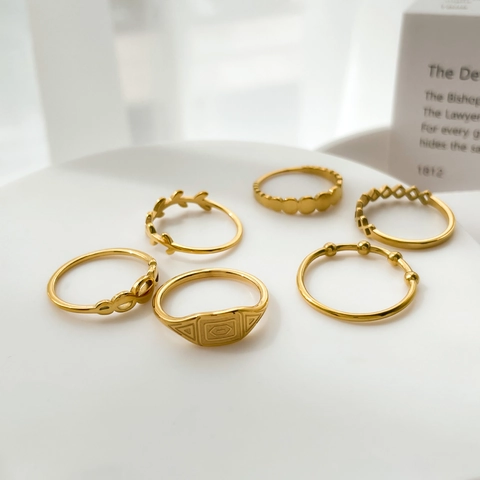 Hollow Geometric Square Leaf Bead Rings Titanium Steel Gold Plated Minimalist Elegant Jewelry For Women
