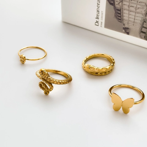 Retro Punk Schlange Schmetterling Dollar Sign Ringe Edelstahl Vergoldet Vintage Schmuck Für Damen