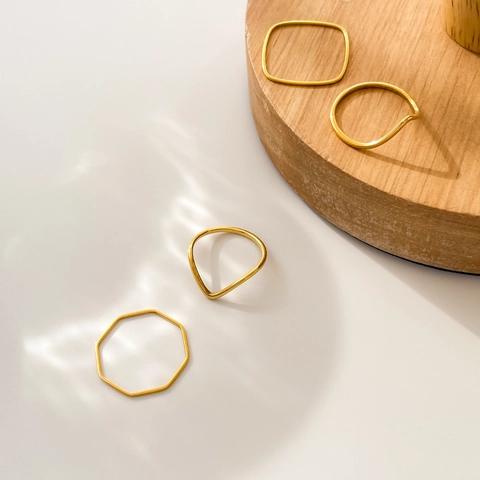 Minimalist Titanium Steel Geometric Rings For Women Vintage Octagon Square Pointed Stackable Jewelry